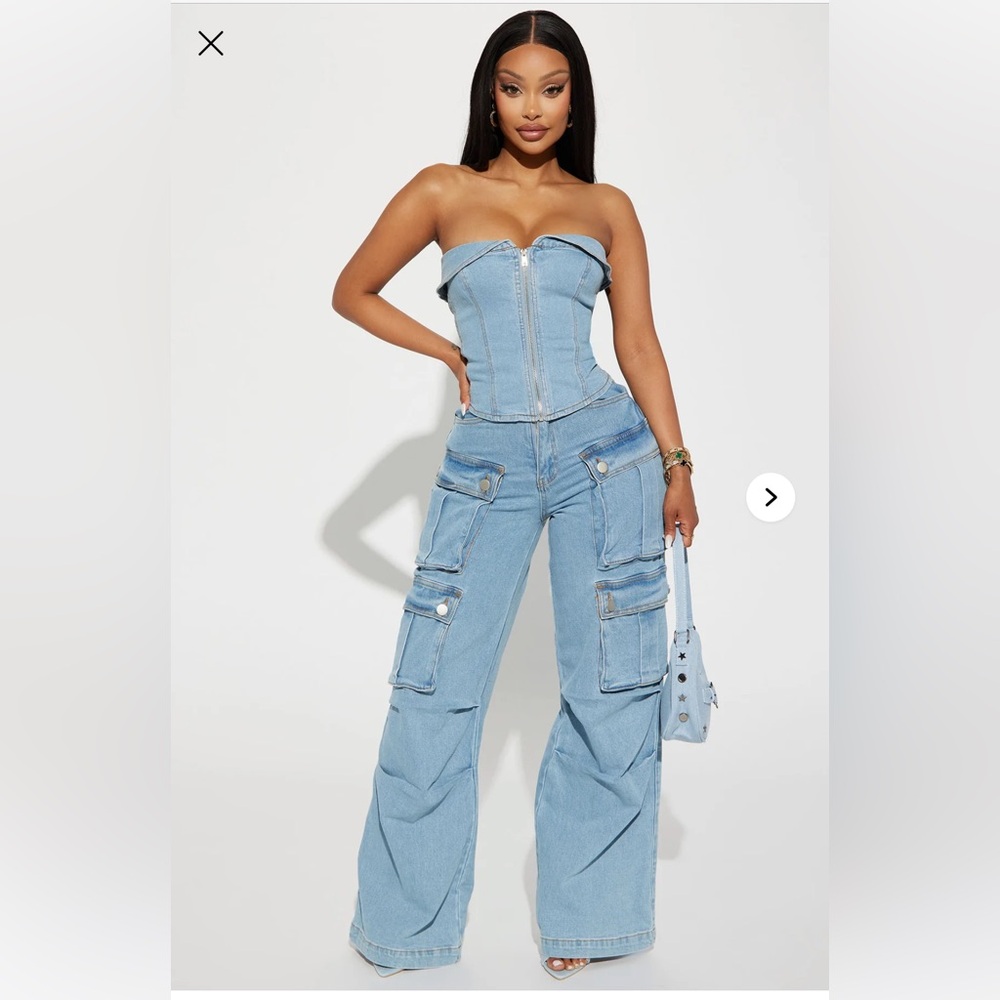 Fashion Nova Light Blue Denim Jumpsuit